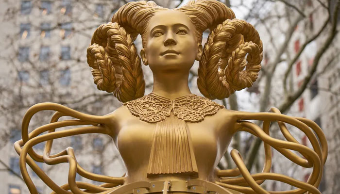 A statue of a woman of Pakistani origin, New York, installed outside the courthouse