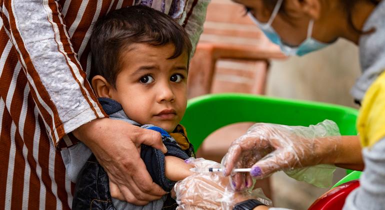 A child received a vaccine from a Department of Health worker in Ghwairan neighbouhood, Hasakeh city, northeast Syria, on 26 Oct 2022. A child received a vaccine from a Department of Health worker in Ghwairan neighbouhood, Hasakeh city, northeast Syria, on 26 Oct 2022.