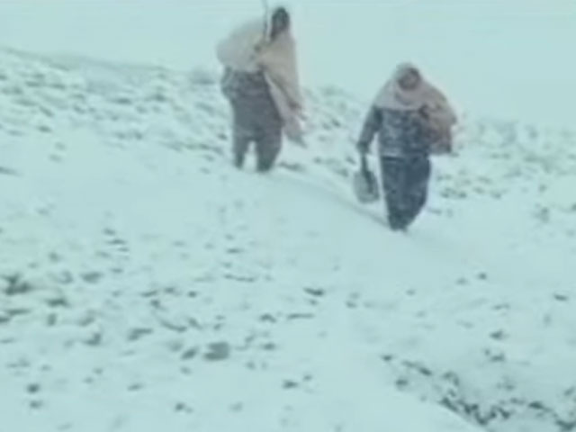 Brave polio volunteers performing duty despite heavy snowfall in Chaman