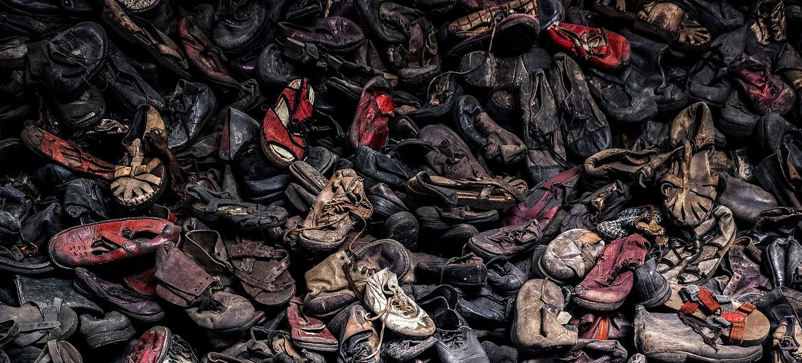 Shoes confiscated from prisoners at a concentration camp in Auschwitz, Poland. Shoes confiscated from prisoners at a concentration camp in Auschwitz, Poland.