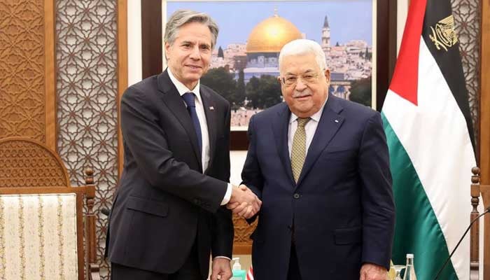 US Secretary of State meeting with Palestinian President Mahmoud Abbas