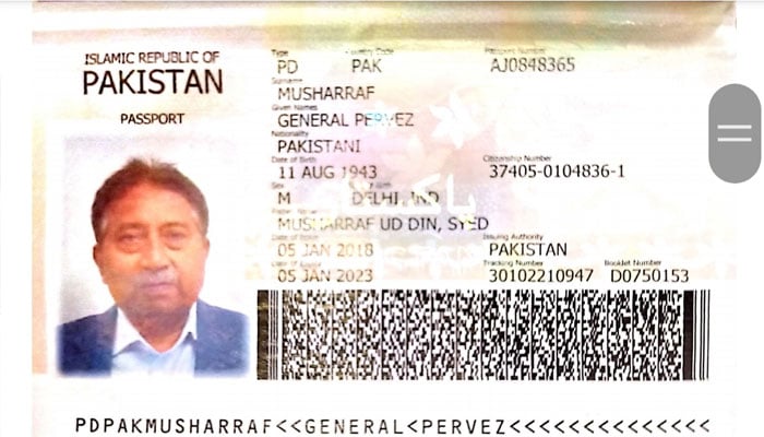 Passport photo of former President Pervez Musharraf