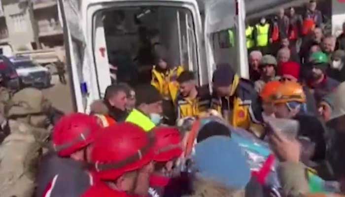 227 hours later, a 74-year-old woman was pulled alive from the wreckage Screen grab