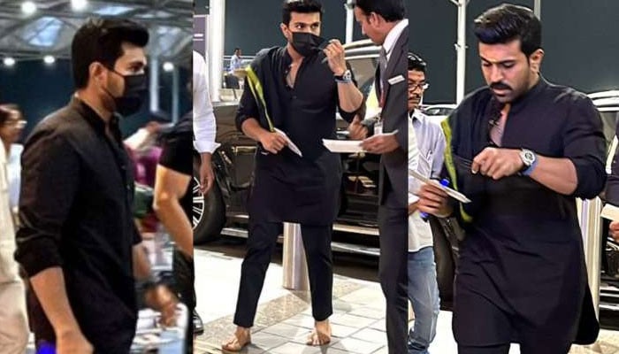 Actor Ramcharan arrived at the airport barefoot