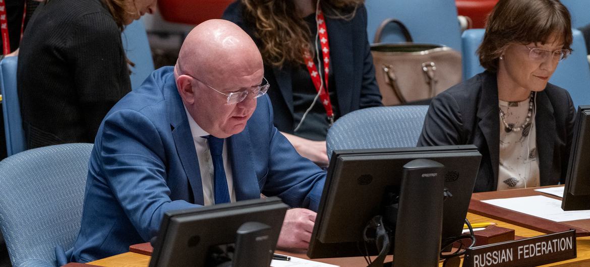 Ambassador Vassily Nebenzia of the Russian Federation addresses the Security Council meeting on threats to international peace and security. Ambassador Vassily Nebenzia of the Russian Federation addresses the Security Council meeting on threats to international peace and security.