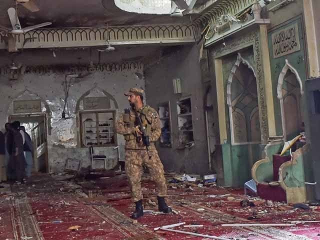 The scene after the suicide blast inside the Peshawar Police Lines Mosque.  Photo: AFP