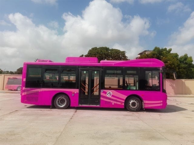 Inauguration of pink bus service for women in Karachi Pink bus service conductors are women: Photo: File