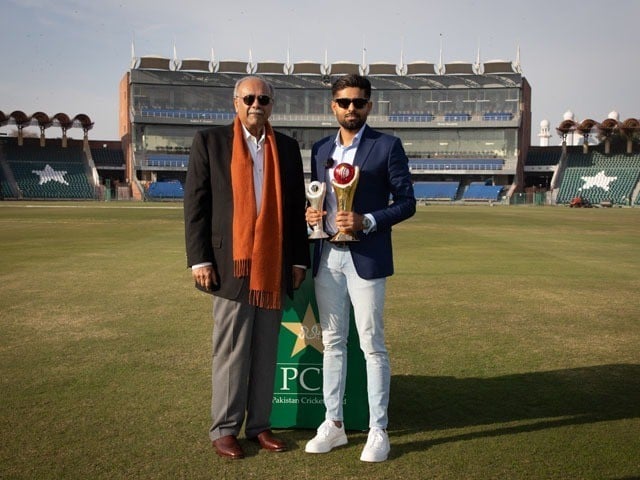 Babar Azam received the trophy of the best cricketer of the year Babar Azam was adjudged the cricketer of the year based on his best performance in all three formats (Photo PCB).