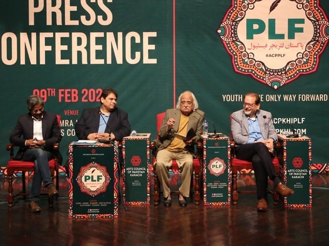 The Pakistan Literature Festival will begin on February 10 in Lahore Anwar Maqsood, Ahmad Shah, Zulfiqar Zulfi and Aamir Mir Al Hamra addressing a press conference in Lahore. (Photo: File)