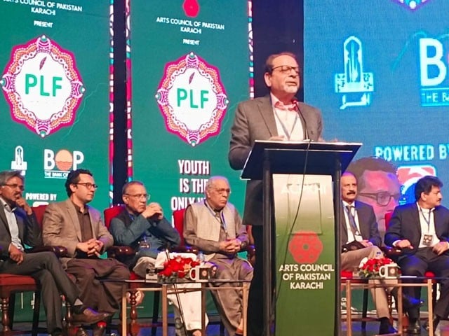 Ahmed Shah is addressing the opening ceremony of Pakistan Literature Festival.  (photo; file)
