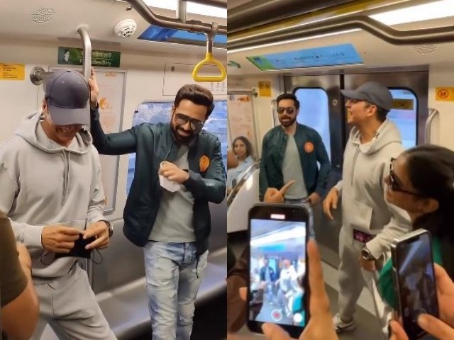 Video: Akshay Kumar and Emraan Hashmi ride in Metro train with public (Photo; Screenshot)