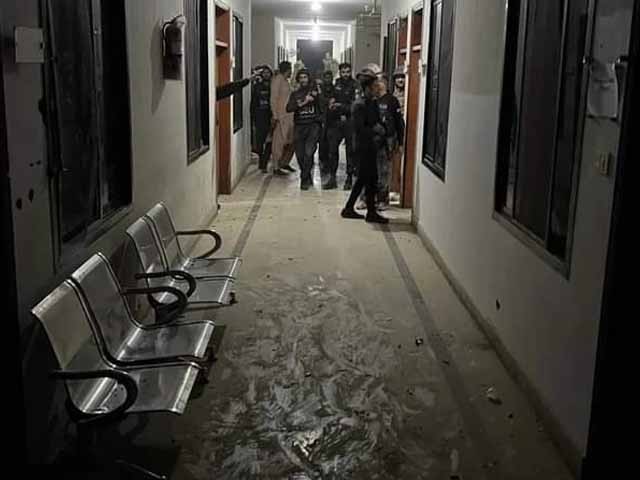 A high-level meeting on the attack on the Karachi police office has been called today Picture taken during the attack on the Karachi Police Office.