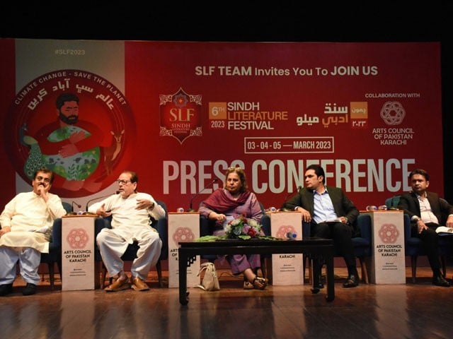 The sixth Sindh Literature Festival will start from March 3 in Karachi The scene of the press conference regarding Sindh Literature Festival in Arts Council Karachi (Photo: File)