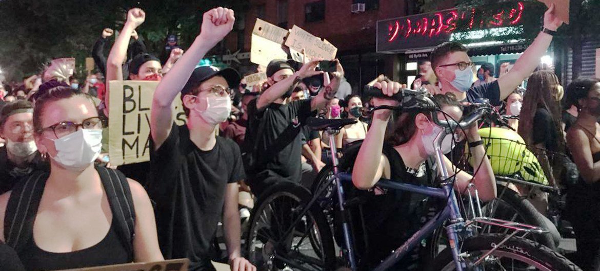 Protesters demonstrate against police brutality and racial injustice in Brooklyn, New York.