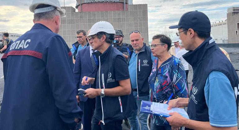 IAEA Director General Rafael Mariano Grossi (centre) visits the Zaporizhzhya Nuclear Power Plant in Ukraine.