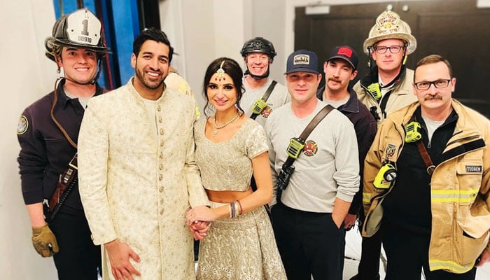 The bride and groom got stuck in the elevator on the day of the reception