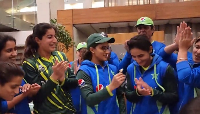 The national women's team celebrated its first victory in the T20 World Cup at the hotel