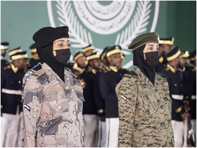 Women participate in military parade for the first time in Saudi Arabia