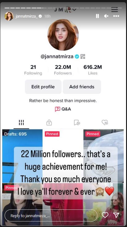 Jannat Mirza became the most followed personality of Pakistan