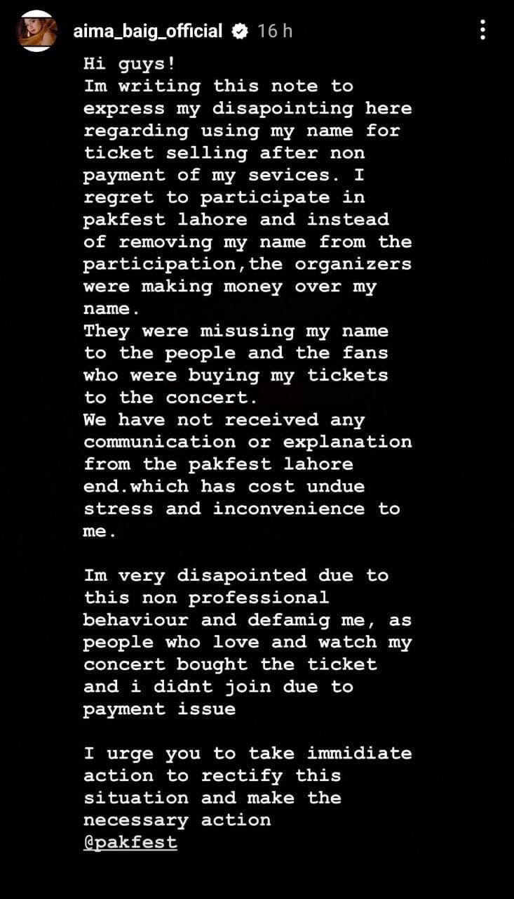 Angry at those who sold tickets for Aima Baig concert in her name