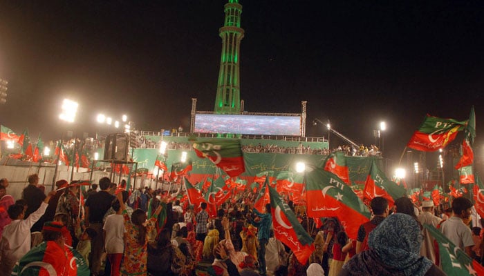 Preparations for PTI's rally at Pakistan Minar started File photo