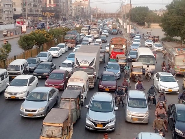 Worst traffic jam in different areas of Karachi due to protest (File photo: Express)
