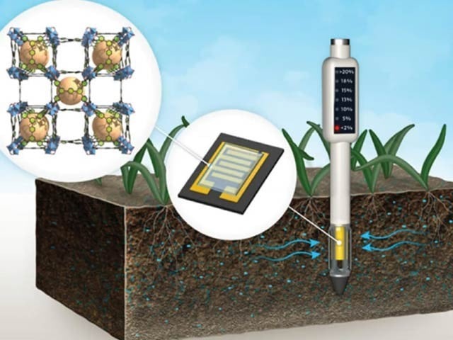 State-of-the-art sensor saves precious water in crops Pictured is a state-of-the-art MOF sensor that detects unwanted water in the crop. Photo: Courtesy of the American Chemical Society