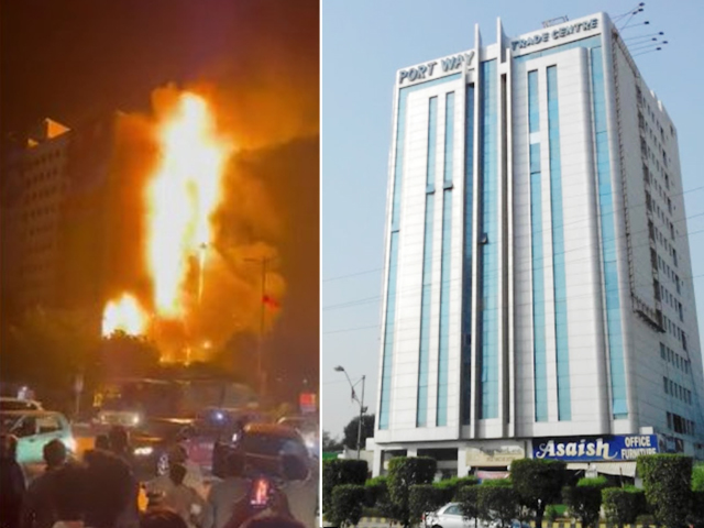 A fire in a commercial building on Shaara Faisal, Karachi was brought under control