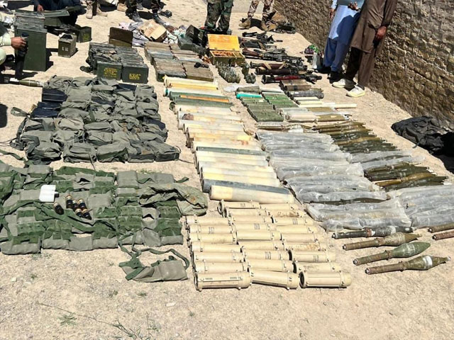 A large cache of arms and ammunition was recovered from the hideout of terrorists in Chaman