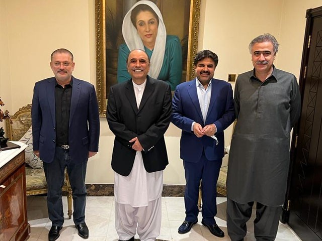 Sindh Provincial Ministers met with former President Asif Zardari in Dubai Photo: Express