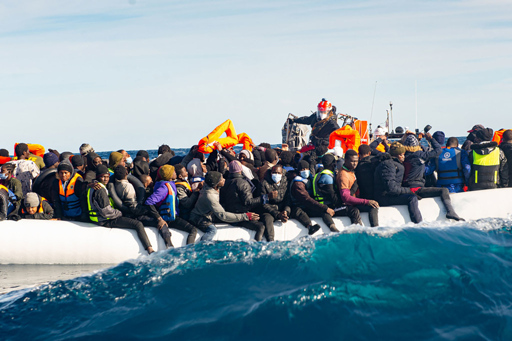 Migrants are rescued off the Libyan coast in 2021 by the NGO, SOS Méditerranée. (file) Migrants are rescued off the Libyan coast in 2021 by the NGO, SOS Méditerranée. (file)