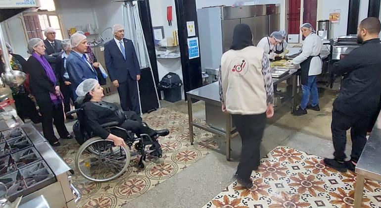 Resident Coordinators from the Arab region engaging with women and persons with disabilities benefiting from Access Kitchen, a project supported by UN Women and UNICEF Lebanon, in Beirut, Lebanon. Resident Coordinators from the Arab region engaging with women and persons with disabilities benefiting from Access Kitchen, a project supported by UN Women and UNICEF Lebanon, in Beirut, Lebanon.