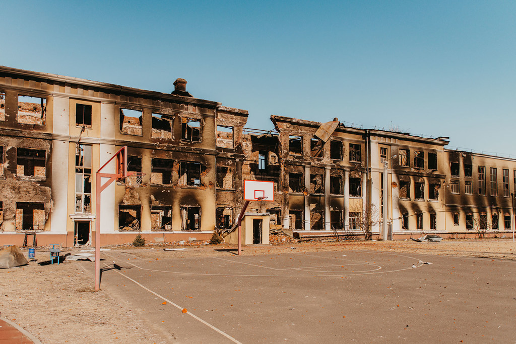 A school in Kharkiv, northeast Ukraine, is destroyed after heavy shelling.