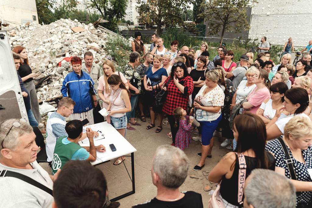 Food vouchers are distributed to war-affected people in Chernihiv, Ukraine.