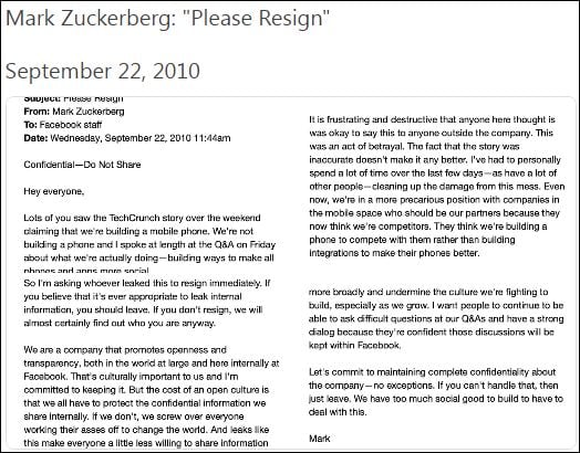 Facebook founder Mark Zuckerberg's top secret email has been leaked