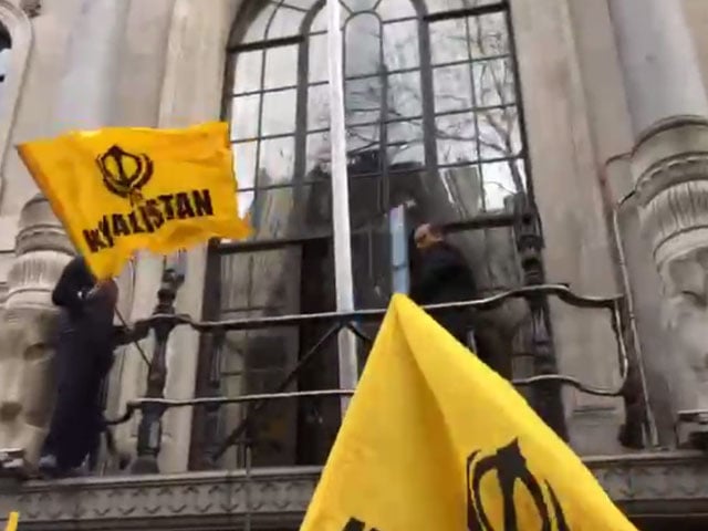 Sikhs hoisted the Khalistan flag at the Indian High Commission in London