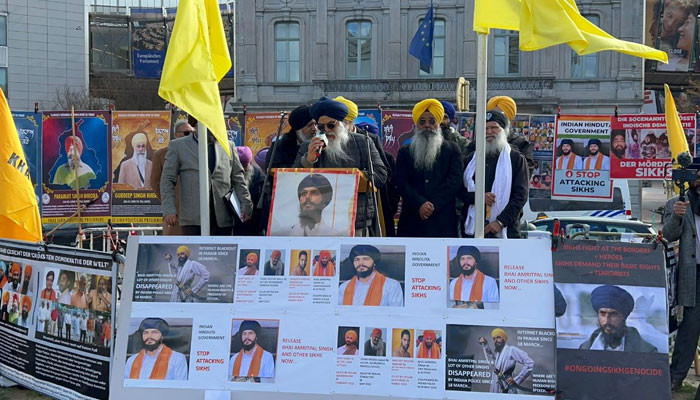 Sikhs protest in front of the European Parliament in Brussels against the atrocities of the Modi government