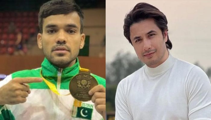 Singer Ali Zafar's announcement of support for boxer Agha Kaleem Singer Ali Zafar's announcement of support for boxer Agha Kaleem