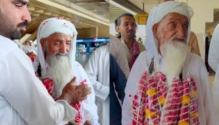 During Umrah, the famous elders reached Pakistan wearing special religious robes During Umrah, the famous elders reached Pakistan wearing special religious robes