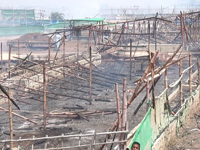 Dozens of buffalo sheds were gutted by fire in Korangi Photo: Express