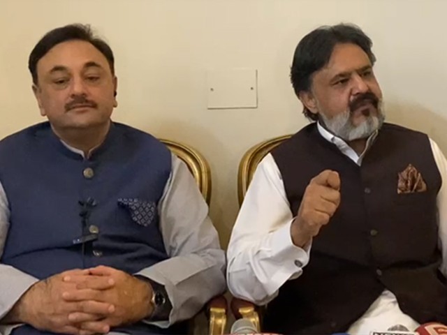 PTI officials holding a press conference (Photo: Express)