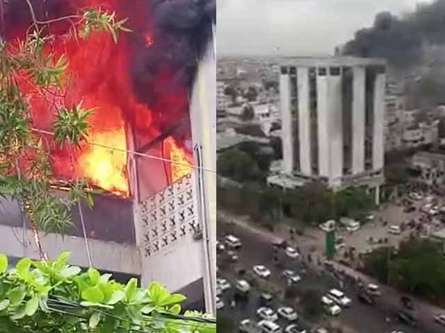 A fire broke out in a 10-storey building on Shahrah Faisal