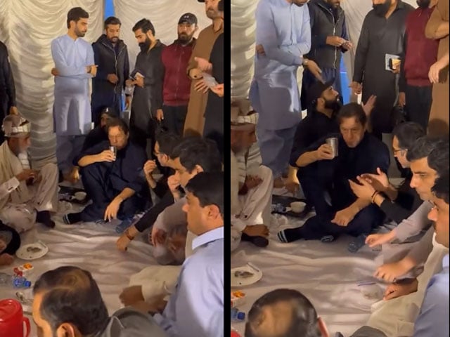 A video of Imran Khan breaking his fast with workers outside Zaman Park has surfaced