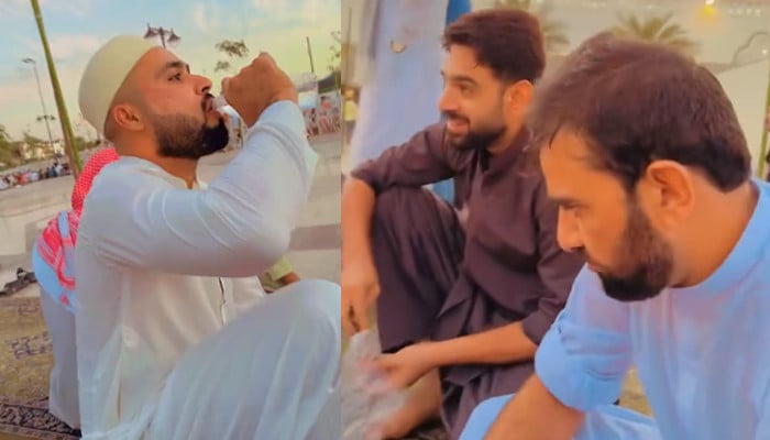 Cricketer Faheem Ashraf shared a video of breaking the fast in Masjid Quba