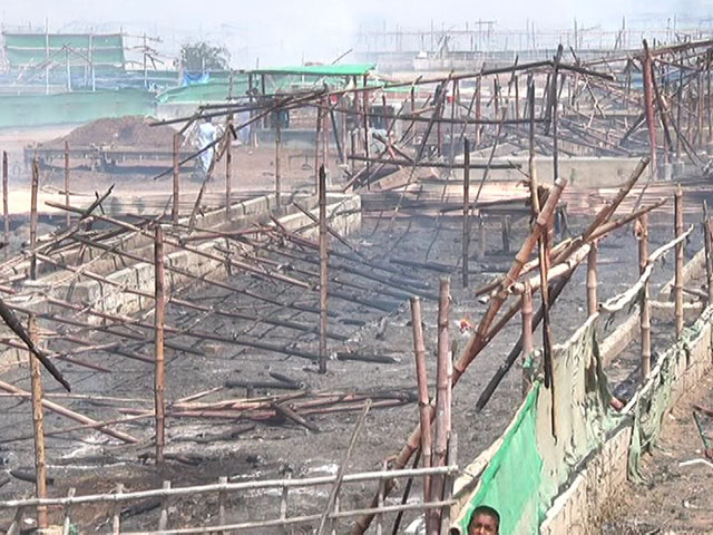 Dozens of buffalo sheds were gutted by fire in Korangi