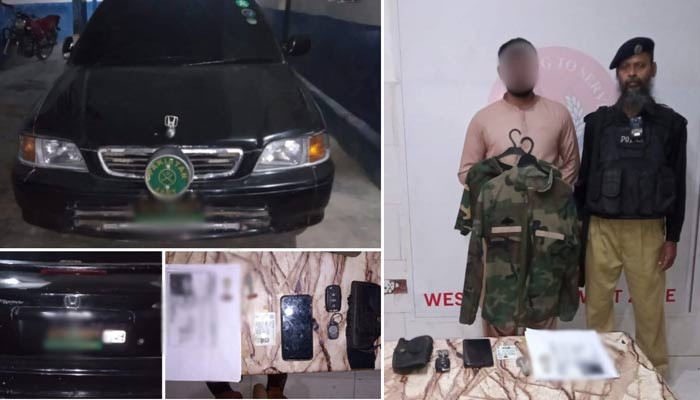 During checking in Orangi Town, the police arrested the fake army major along with the car