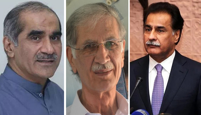 Saad Rafiq and Ayaz Sadiq arrive at Parvez Khattak's residence