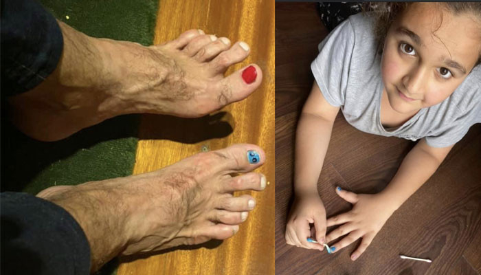 Daughter applied nail polish on Shaan Shahid's feet