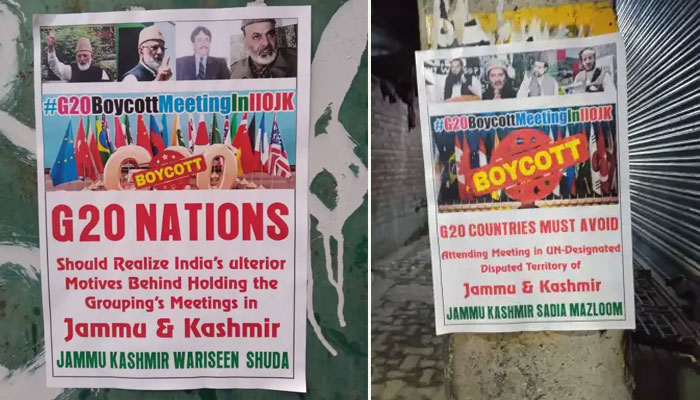 Posters were put up against the Indian project in Occupied Kashmir Posters were put up against the Indian project in Occupied Kashmir