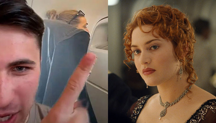 During the flight, the singer listening to the song "Titanic" was unaware of the presence of actress Kate Winslet